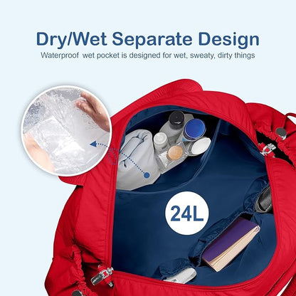 TOPDesign Travel Duffel Bag for Women, Puffer Gym Bag Sports Tote with Wet Pocket, Carry On Weekender with Luggage Sleeve (Red)