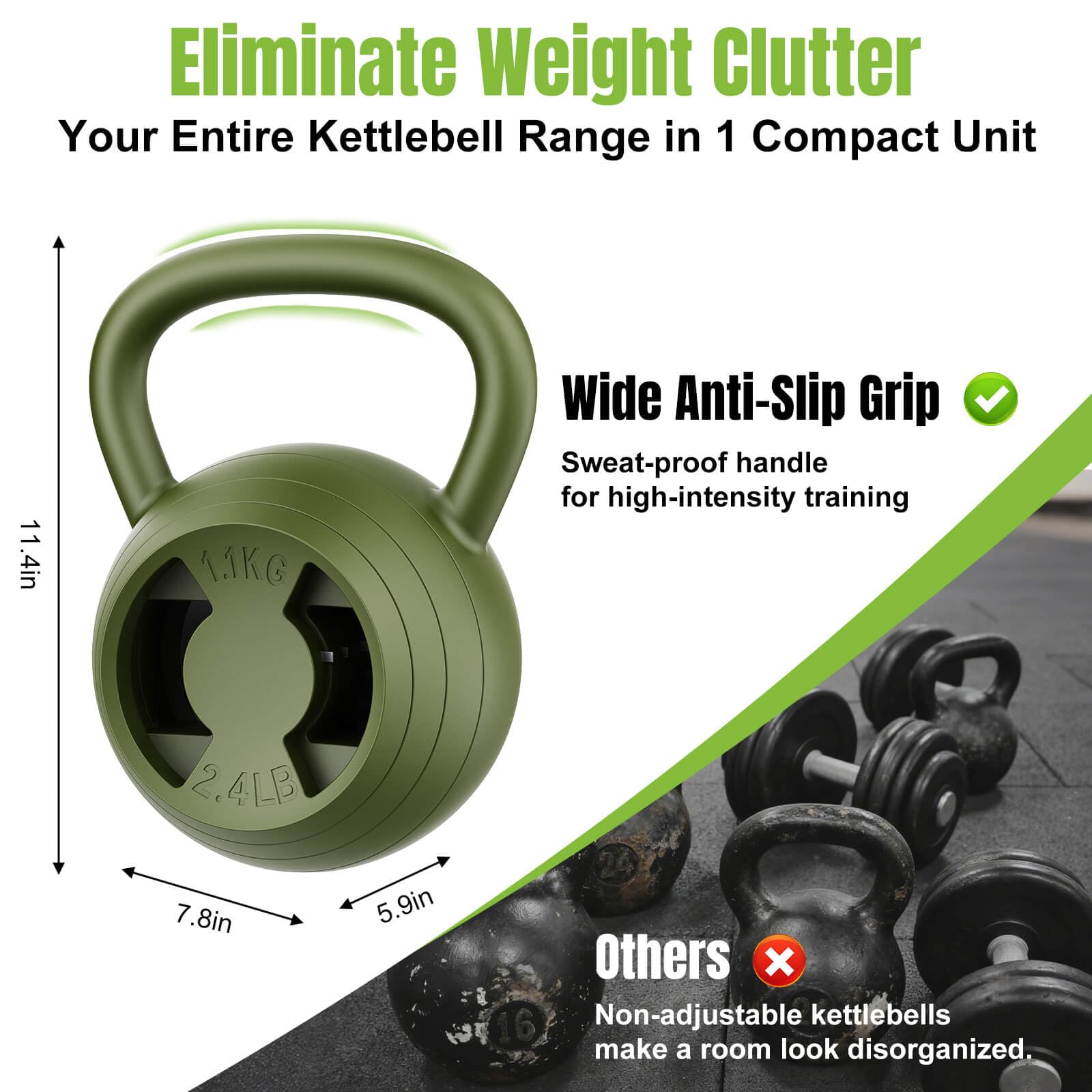 Hezeyferg 2-in-1 Adjustable Kettlebell, 15-45 LB Kettlebells Weight Set with Wide Grip, 4.8-30 LB