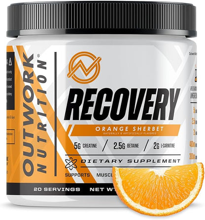 Outwork Nutrition Post Workout Recovery Powder - Creatine Monohydrate, KSM-66 Ashwagandha & Tart Cherry - Speeds Recovery, Eases Soreness - Creatine Powder for Men & Women, Orange Sherbet, 230 Gr