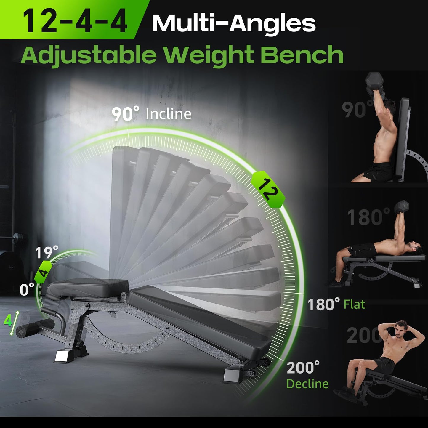 Adjustable Weight Bench for Home Gym, Heavy-Duty Incline Decline Bench with 12 Backrest Positions