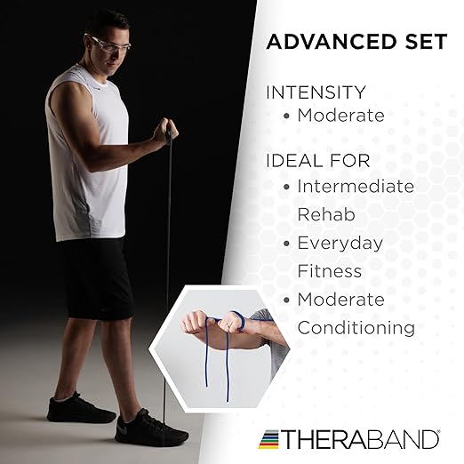 THERABAND Resistance Tubes, Advanced Set, Blue & Black, 5 ft Latex Tubing, Home or Clinic Use, Cut-to-Fit, Color-Coded Resistance Bands for Upper & Lower Body Workouts