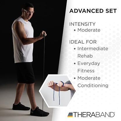 THERABAND Resistance Tubes, Advanced Set, Blue & Black, 5 ft Latex Tubing, Home or Clinic Use, Cut-to-Fit, Color-Coded Resistance Bands for Upper & Lower Body Workouts