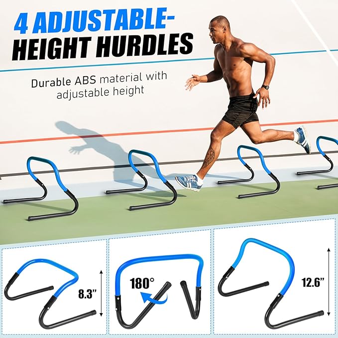 Soccer Training Equipment, Agility Speed Training Set with 20ft Speed Ladder, 12 Cones, 4 Adjustable Hurdles, Jump Rope, Parachute | Ideal for Basketball, Football Practise, for Kids, Youth, Adults