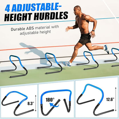 Soccer Training Equipment, Agility Speed Training Set with 20ft Speed Ladder, 12 Cones, 4 Adjustable Hurdles, Jump Rope, Parachute | Ideal for Basketball, Football Practise, for Kids, Youth, Adults