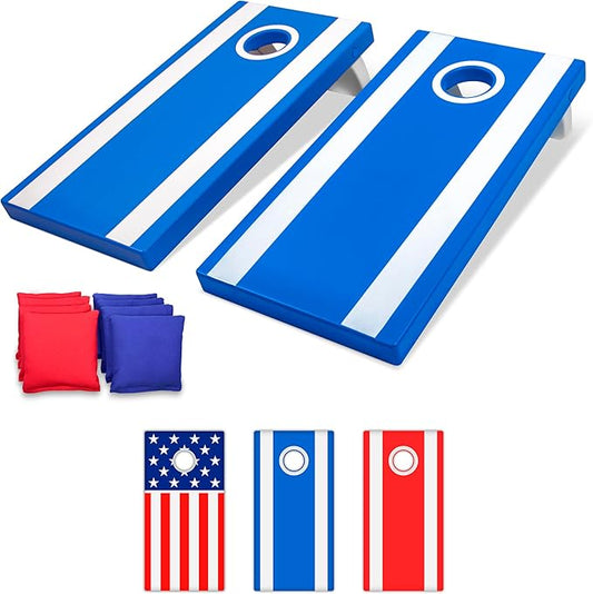 GoSports 4 x 2 ft All Weather Cornhole Boards - American Flag, Red, or Blue - Game Set Includes 8