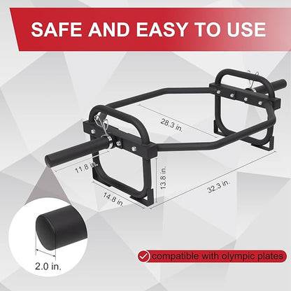 Olympic 2-Inch Hex Weight Lifting Trap Bar for Strength Training, 500-Pound Capacity, Safety Clips, Home Gym for Shoulder Presses, Shrugs, Back Rows