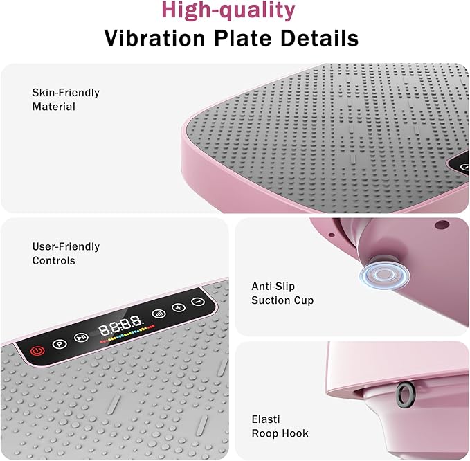Vibration Plate Exercise Machine, Vibration Plate for Lymphatic Drainage & Body Toning, Whole Body Vibration Plate Platform with Bluetooth, Ultra-Quiet Home Gym Equipment, Resistance Bands