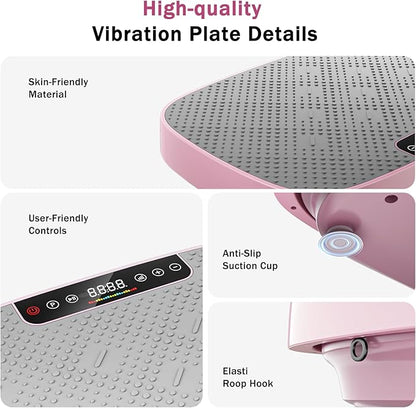 Vibration Plate Exercise Machine, Vibration Plate for Lymphatic Drainage & Body Toning, Whole Body Vibration Plate Platform with Bluetooth, Ultra-Quiet Home Gym Equipment, Resistance Bands