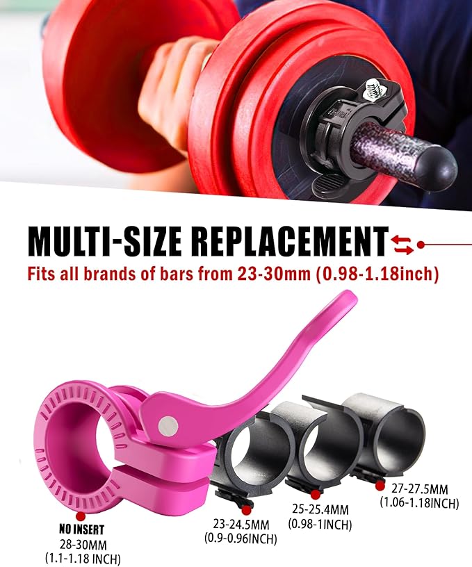 Narrow Barbell Clips 2.5cm Width for Olympic Bars, 0.9-1.18inch Adjustable Weight Clamps, Quick Release Locking Collars for Weightlifting