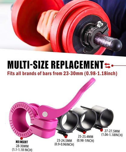 Narrow Barbell Clips 2.5cm Width for Olympic Bars, 0.9-1.18inch Adjustable Weight Clamps, Quick Release Locking Collars for Weightlifting