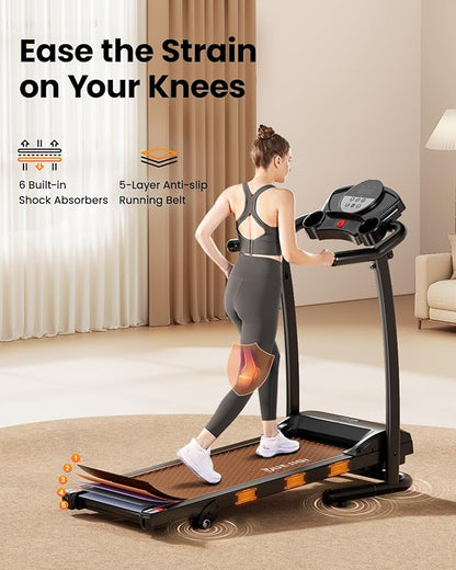 Treadmills for Home, 3.0HP Quiet Brushless Foldable Treadmill with Incline, Small Space Portable Running Walking Machine, 300/240 Lbs Capacity with 12 Preset PROG, LED Display and Phone Holder