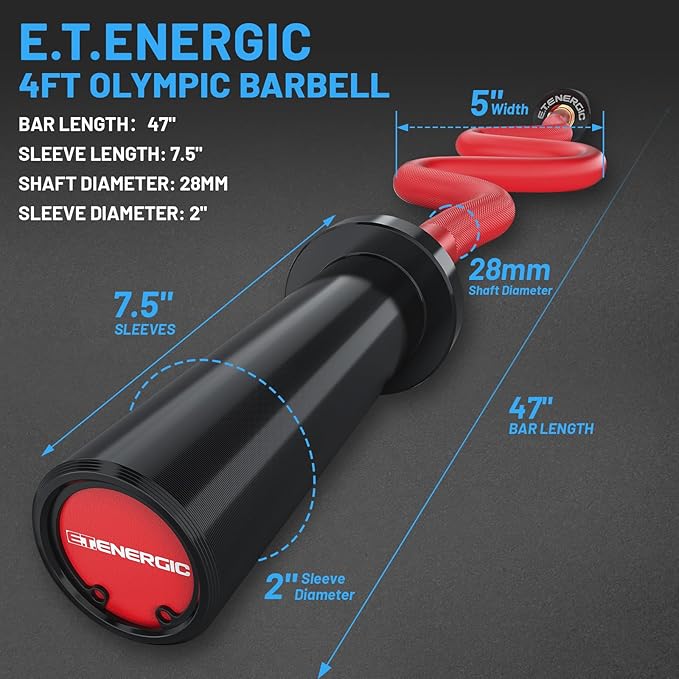 47" Olympic EZ Curl Bar 500-lbs Capacity Steel Barbell Suitable for 2" Weight Plates, 2-Inch Curl Bar for Weight Lifting,Hip Thrusts,Squat,Biceps-Home Gym Weight Bar