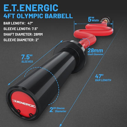 47" Olympic EZ Curl Bar 500-lbs Capacity Steel Barbell Suitable for 2" Weight Plates, 2-Inch Curl Bar for Weight Lifting,Hip Thrusts,Squat,Biceps-Home Gym Weight Bar