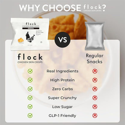 Flock Keto Chicken Skin Chips – Original Flavor, Low Carb, High Protein, Gluten-Free Chicken Crisps, Keto Snack, Low Carb Chips, Protein Crackers, Diet Snacks, 8-Pack (1oz)