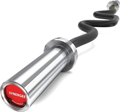 Synergee Commercial Super EZ Curl Olympic Bar Chrome, Black Phosphate and Red with Powder Coated Brass Bushings Excellent for Bicep Curls and Triceps Extensions