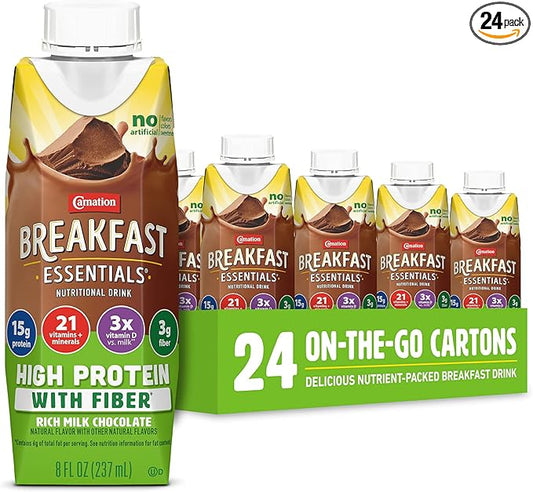 Carnation Breakfast Essentials High Protein with Fiber Ready-to-Drink, 8 FL OZ Carton, Rich Milk