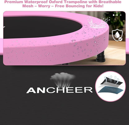 ANCHEER 56'' Foldable Mini Trampoline with Adjustable Handle - Indoor/Outdoor Rebounder for Kids & Toddlers Safe Oval Fitness Trampoline with Bar for Home Fun