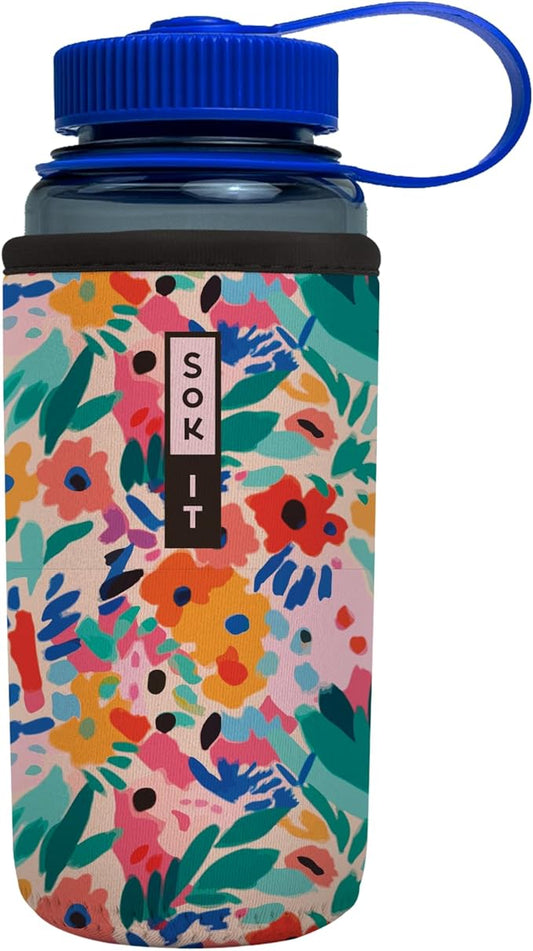 Sok It BotlSok Water Bottle Sleeve Insulated Neoprene Cover (Abstract Floral, Fits 16oz CamelBak or Nalgene)