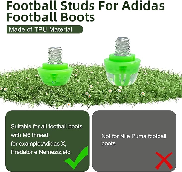 Soccer Cleat Studs, Replacement TPU Football Spikes with Wrench, Lightweight & Durable for Adidas Firm Ground Boots, M6 Thread 8x6mm + 4x9mm, 12PCS