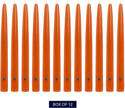Colonial Candle Unscented Taper Candle, Handipt Collection, Pumpkin, 12 in, Pack of 12 - Up to 10 Hours Burn