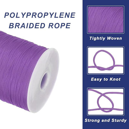 MECCANIXITY 1/16 Inch Polypropylene Rope Braided Ropes, 328ft Nylon Rope Hollow Utility Cord for Clothesline, Camping, Hiking, Outdoor, Light Purple Red