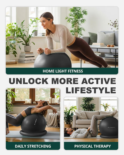 Trideer Yoga Ball Chair with Base for Office Desk, Exercise & Stability Ball Seat, Pilates Ball for