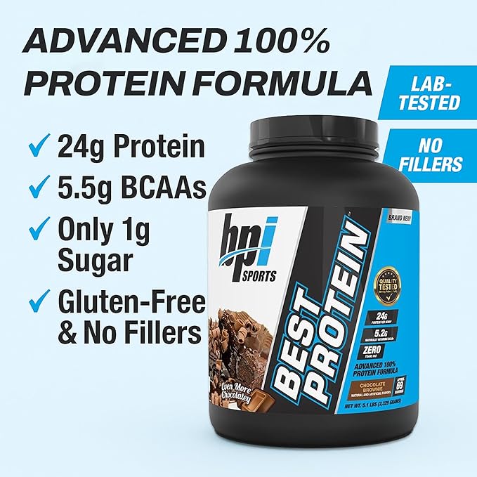 BPI Sports Best Protein ??100% Whey Protein Powder ??Muscle Growth, Recovery, Meal Replacement ??No Fillers, Gluten Free ??Best Protein Powder for Men & Women | Chocolate Brownie ??5.1 Pounds