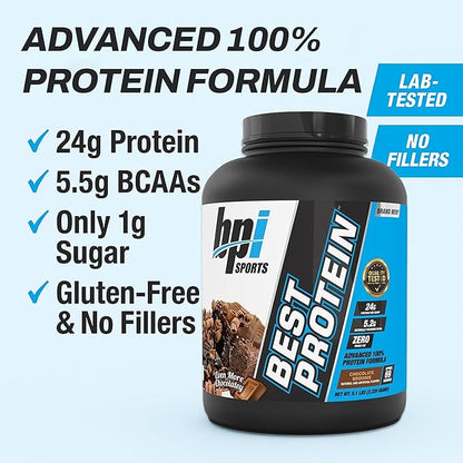 BPI Sports Best Protein ??100% Whey Protein Powder ??Muscle Growth, Recovery, Meal Replacement ??No Fillers, Gluten Free ??Best Protein Powder for Men & Women | Chocolate Brownie ??5.1 Pounds
