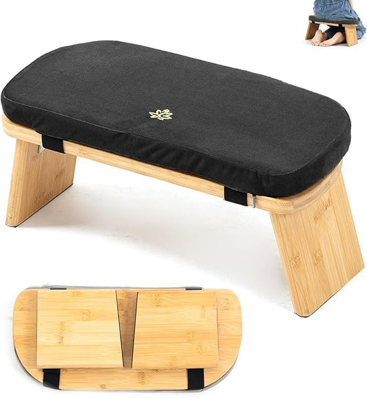 Meditation Bench, Bamboo Meditation Stool, Folding Kneeling Meditation Bench, Seiza Prayer Bench, Prayer Bench with Meditation Cushion, Kneeling Stool (Black)