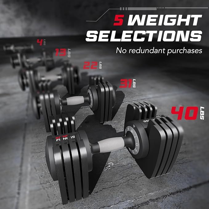 Keppi Adjustable Dumbbells Set-25lb/40lb/55lb/60lb, Anti-Slip Metal Fast Adjust Weight Handle, Exercise & Fitness for Full Body Workout - Adjustable Dumbbell Series