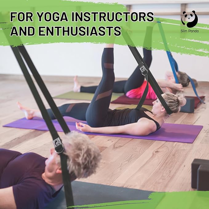 Slim Panda Yoga Strap for Stretching,Cotton Yoga Strap with Adjustable D-Ring Buckle,Non-Elastic Yoga Belt for Pilates,Gym Workouts,Physical Therapy,Improve Flexibility