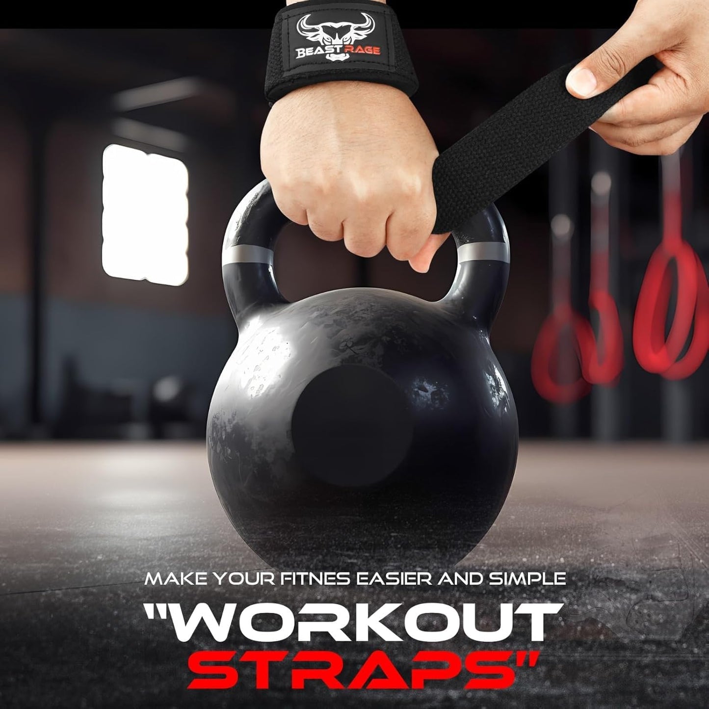 BEAST RAGE Lifting Wrist Straps for Weightlifting, Straps Gym Grip Power Workouts Lifting Straps
