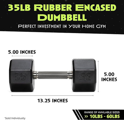 Rubber Coated Dumbbells - No Roll Design Easy-Grip Steel Knurled Handle, Weights Dumbbells Set for Strength Training - Ideal Weights Set for Home Gym - 10-60 LBS SOLD INDIVIDUALLY