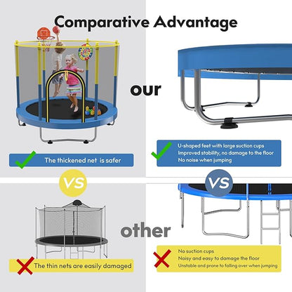 72" Trampoline for Kids with Net,6 FT Indoor & Outdoor Small Toddler Trampoline with Basketball Hoop & Dart Board for Ages 1-8, Birthday Gifts for Boys & Girls, Baby Toddler Christmas Toys
