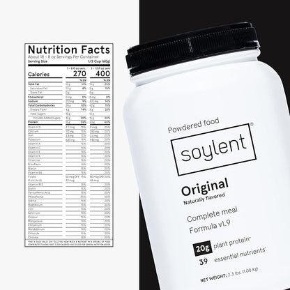 Soylent Complete Nutrition Meal Replacement Protein Powder, Original - Plant Based Vegan Protein, 39 Essential Nutrients - 36.8oz