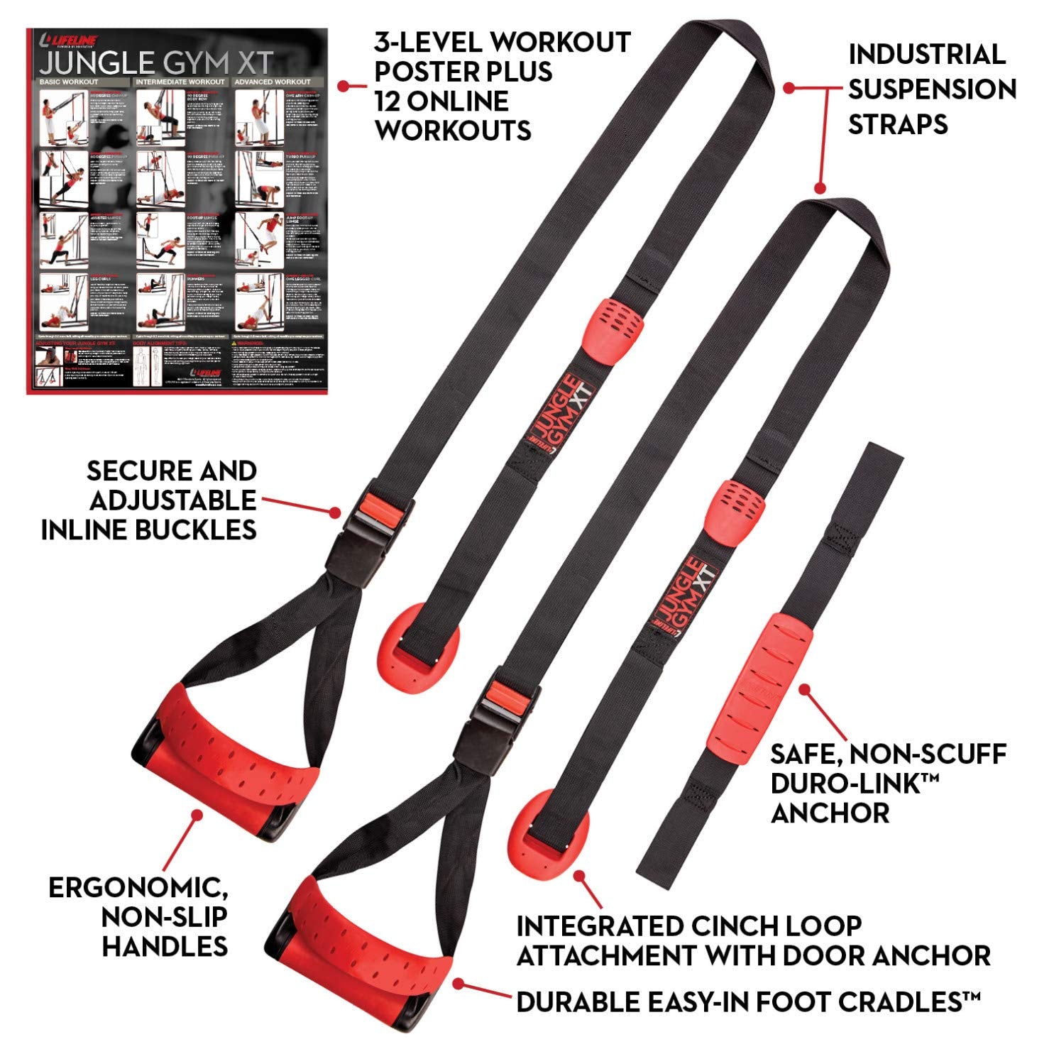 Lifeline Jungle Gym XT Body Weight Suspension Trainer System – Patented Split Anchor, Full-Body