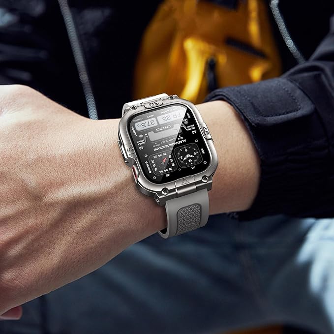 Dsytom Waterproof Case with Band Compatible for Apple Watch Band 46mm 45mm 44mm 42mm(S11/10) 41mm 40mm for Men,Rugged Smartwatch Strap with Built-in Tempered Glass Screen Protector for iWatch Series 11/10/9/8/7/6/5/4/SE