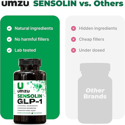 UMZU Sensolin GLP-1 Metabolic Support Supplement, Boost GLP-1 Production, Reduce Food Noise, Balance Mood, Clinically Advanced Berberine, Ceylon Cinnamon, Chromium (60 Capsule | 30 Day Supply)
