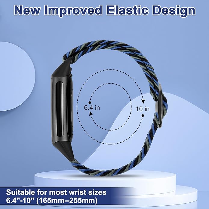 Braided Band Compatible with Fitbit Charge 6/Fitbit Charge 5, Soft Nylon Solo Loop Adjustable Replacement Wristband for Women Men