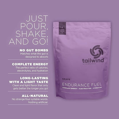 Tailwind Nutrition Endurance Fuel, Carbohydrate & Electrolyte Sports Drink Mix Powder, Gluten-Free, Vegan, Grape, 50 Servings