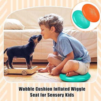 2 Pcs Wiggle Seat Inflated Wobble Cushion Flexible Balance Disc with Air Pump for Core Stability Strengthening Improving Posture Physical Exercise
