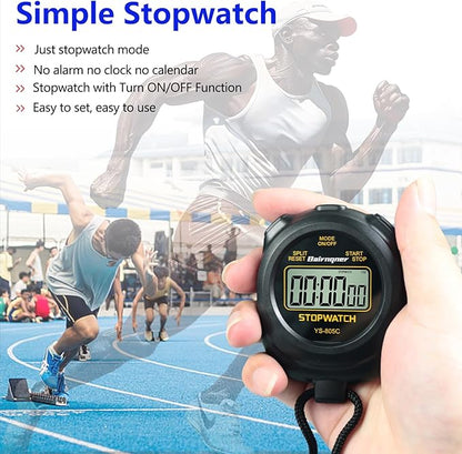 Stopwatch Timer with Countdown, ON/Off Simple Operation No Clock No Date, Digital Stop Watch for Sports, Black