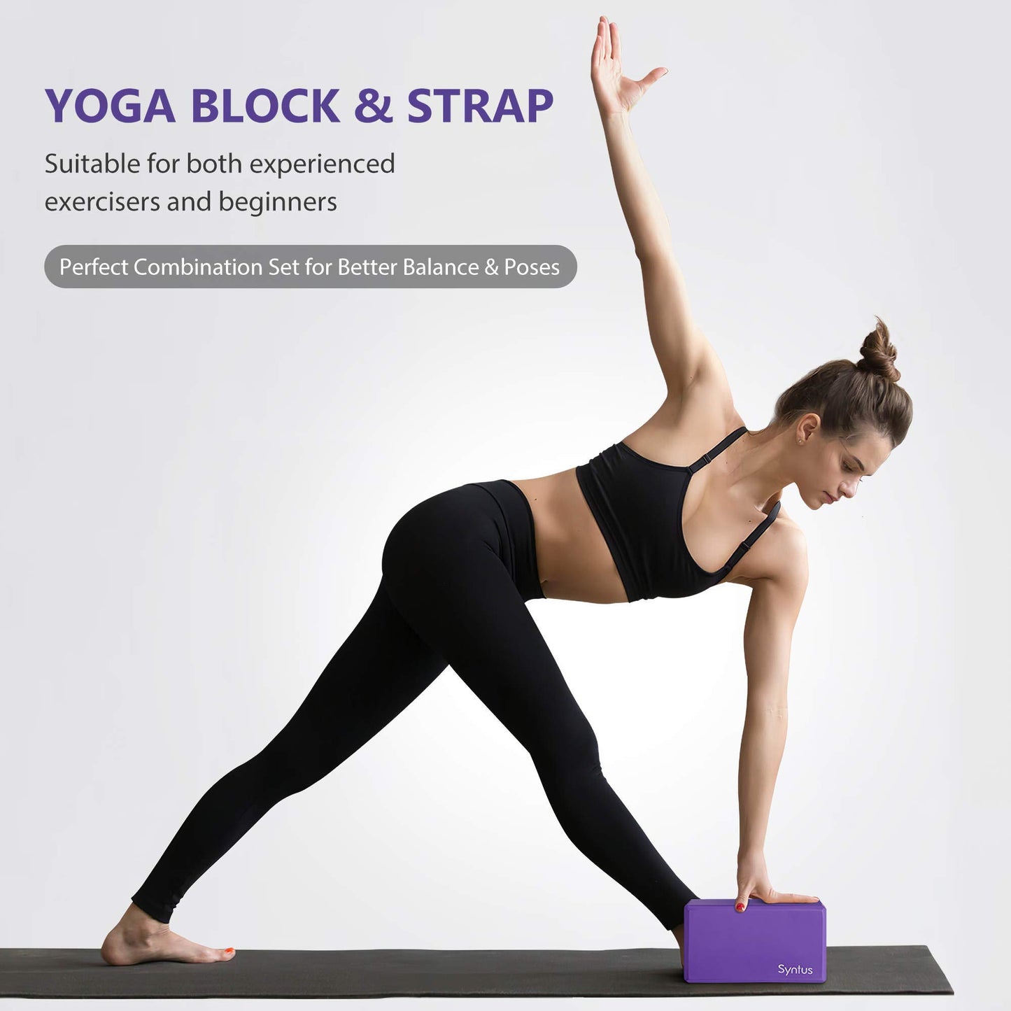 Syntus Yoga Block and Strap Set, 2 EVA Foam Soft Non-Slip Blocks 9×6×4 inches, 8FT Metal D-Ring