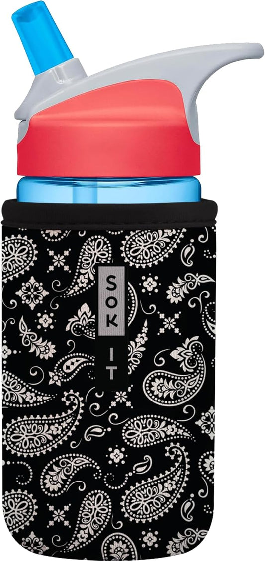 Sok It BotlSok Water Bottle Sleeve Insulated Neoprene Cover (Black Bandana, Fits 12oz CamelBak or Nalgene)