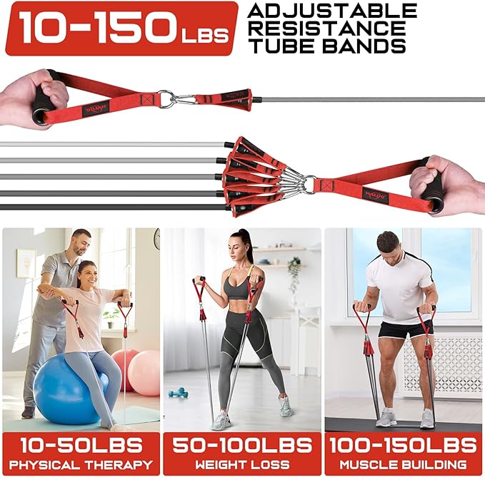 WALITO Resistance Bands Set - Exercise Bands with Handles, Door Anchor, Legs Ankle Straps, for Heavy Resistance Training, Physical Therapy, Muscle Training, Yoga, Home Workouts, Gym Equipment