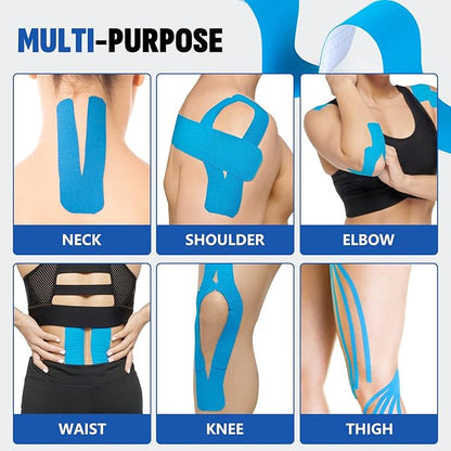 60PCS Precut Kinesiology Tape Strips, 2 inch x 10 inch Athletic Tape, Kinetic Tape, Elastic Muscle Tape, Sports Tape, Knee Tape for Exercise and Daily Use - Light Blue