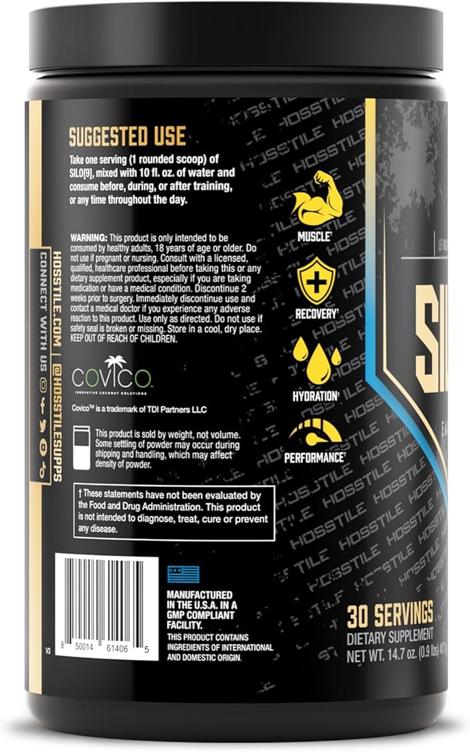 HOSSTILE SILO[9] Essential Amino Acids, EAA & BCAA Powder, Electrolyte Hydration Support, Enhance Muscle Growth & Recovery, Pre or Post Workout Drink, Blueberry Lemonade, 30 Servings