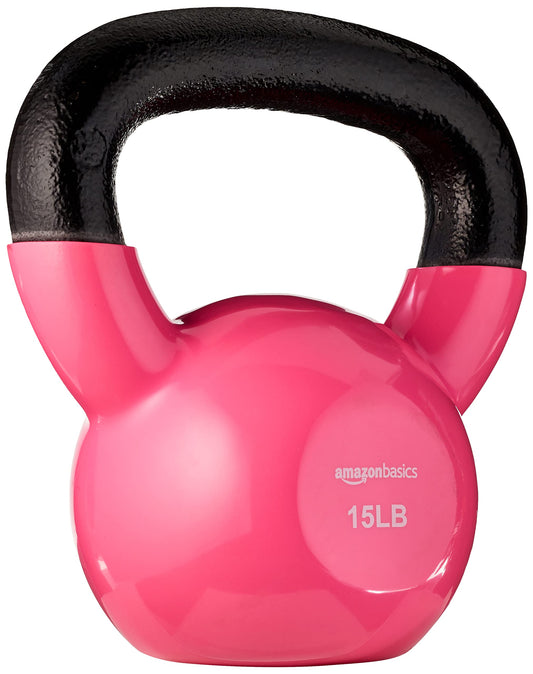 Amazon Basics Vinyl Kettlebell Weight for Strength Training, Workout, 15 Pounds, Textured Wide