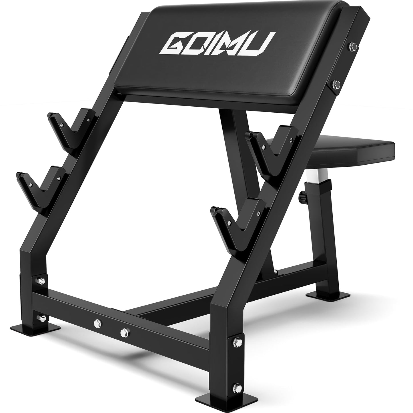 GOIMU PC01 Preacher Curl Bench, Seated Arm Isolated Barbell Dumbbell Bicep Station, Adjustable