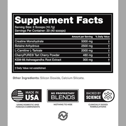 Outwork Nutrition Post Workout Recovery Powder - Creatine Monohydrate, KSM-66 Ashwagandha & Tart Cherry - Speeds Recovery, Eases Soreness - Creatine Powder for Men & Women, Unflavored, 240 Gr